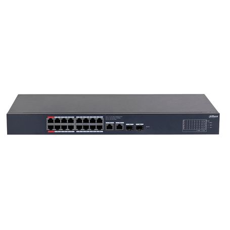 Dahua  Dhcs422016gt135 Switch Poe De 16 Puertos Gigabit/ Poe Inteligente/ Puerto Rojo De 90w/ 135 Watts Totales/ 2 Puertos Sfp/p