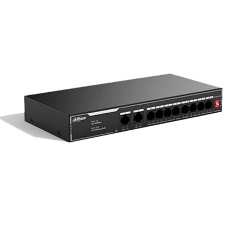 Dahua Sf1010lp  Switch Poe De 10 Puertos Fast Ethernet/ 8 Puertos Poe 10/100 / 65 Watts Totales / 2 Puertos Uplink Rj45/ Poe Wat