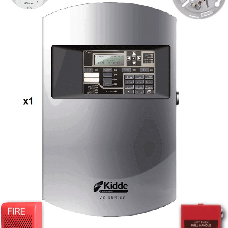 Kidde Fvs1gspkit10  Panel 64 Dispositivos Direccionables / 10 Detectores De Humo Con Bases / 2 Estaciones Manuales / 2 Sirena Co