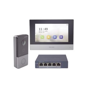 kit de videoportero ip  switch poe poe estandar con llamada a app de smartphone hikconnect  apertura con tarjeta mifare  frente