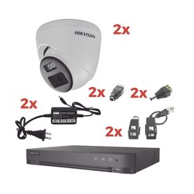 kit audio bidireccional turbohd 1080p  dvr 4 canales  2 cámaras eyeball exterior con bocina y microfóno integrado  2 fuentes de