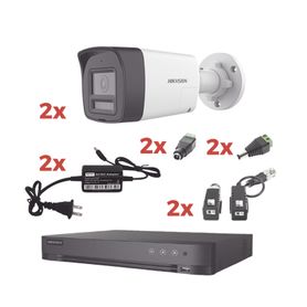 kit audio bidireccional turbohd 1080p  dvr 4 canales  2 cámaras bala exterior con bocina y microfóno integrado  2 fuentes de po