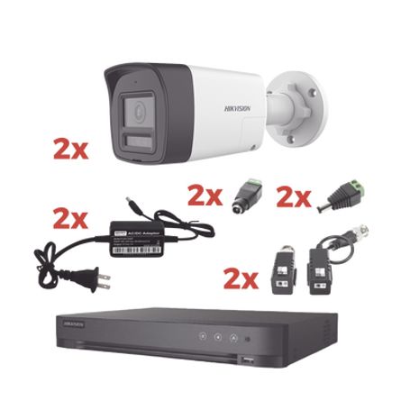 kit audio bidireccional turbohd 1080p  dvr 4 canales  2 cámaras bala exterior con bocina y microfóno integrado  2 fuentes de po