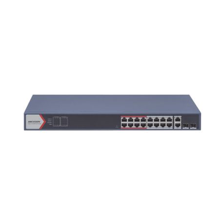 switch monitoreable poe  16 puertos 100 mbps poe  2 puertos 1000 mbps uplink  2 puertos sfp de uplink  poe hasta 300 metros  co