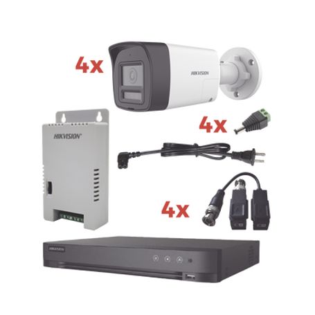 kit audio bidireccional turbohd 1080p  dvr 4 canales  4 cámaras bala exterior con bocina y microfóno integrado  1 fuente de pod