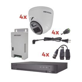 kit audio bidireccional turbohd 1080p  dvr 4 canales  4 cámaras eyeball exterior con bocina y microfóno integrado  1 fuente de 