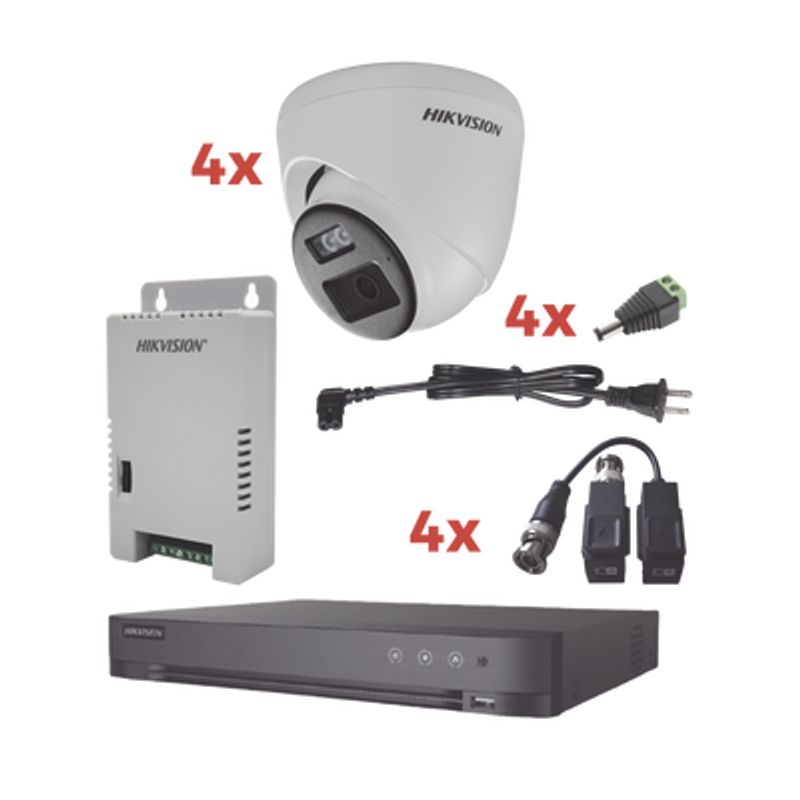 Kit Audio Bidireccional Turbohd 1080p / Dvr 4 Canales / 4 Cámaras Eyeball (exterior) Con Bocina Y Microfóno Integrado / 1 Fuente