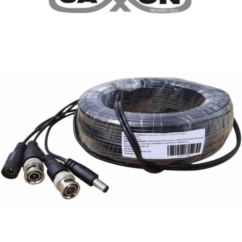 Saxxon Wb0110c Cable De 10 Metros Armado Para Video Y Energia/ Para Camaras Hasta 8 Megapixeles/ Con Conectores Bnc Y De Energia