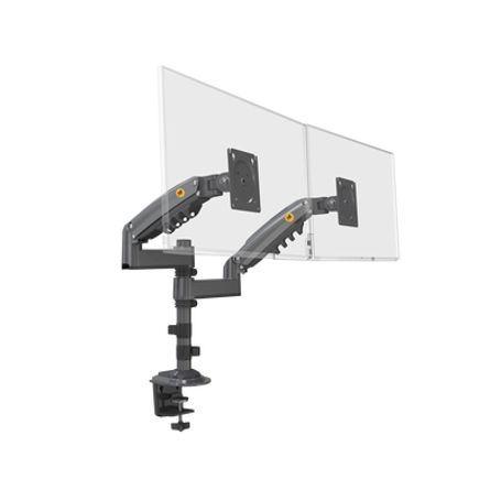 montaje de escritorio articulado para 2 monitores de 17 a 27   soporta hasta 19kg por monitor  vesa 75 x 75  100 x 100  acero  