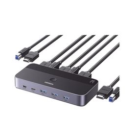 conmutador kvm hdmi 4k  hdmi 20  2 entradas 1 salida  4 puertos usb 30 3 usba 1 usbc  soporta 4k60hz  hdr  indicador led  compa