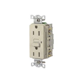 contacto de autoverificación gfci con interruptor de falla a tierra de 15 a 125 v 2 polos color marfil  nema 515r  grado indust