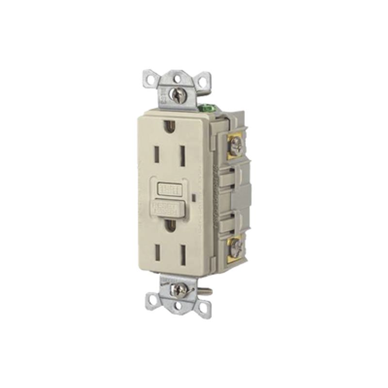Contacto De Autoverificación Gfci Con Interruptor De Falla A Tierra De 15 A 125 V 2 Polos/ Color Marfil / Nema 515r / Grado Indu Contacto De Autoverificación Gfci Con Interruptor De Falla A Tierra De 15 A 125 V 2 Polos/ Color Marfil / Nema 515r / Grado Indu