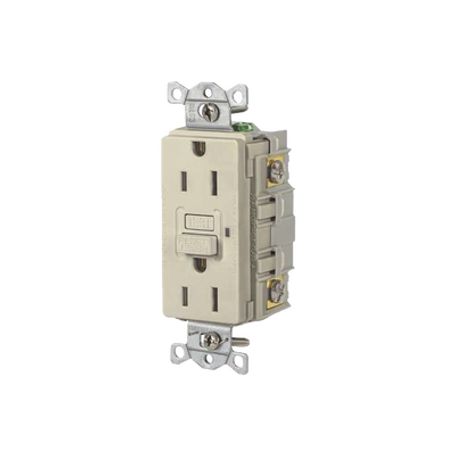 contacto de autoverificación gfci con interruptor de falla a tierra de 15 a 125 v 2 polos color marfil  nema 515r  grado indust