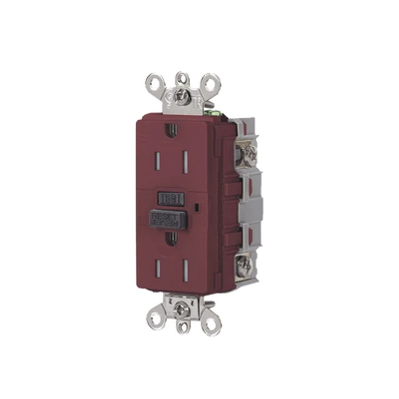 Contacto De Autoverificación Gfci De 15 A 125 V 2 Polos/ Resistente A Manipulaciones Y Intemperie / Color Rojo / Nema 515r / Gr Contacto De Autoverificación Gfci De 15 A 125 V 2 Polos/ Resistente A Manipulaciones Y Intemperie / Color Rojo / Nema 515r / Gr