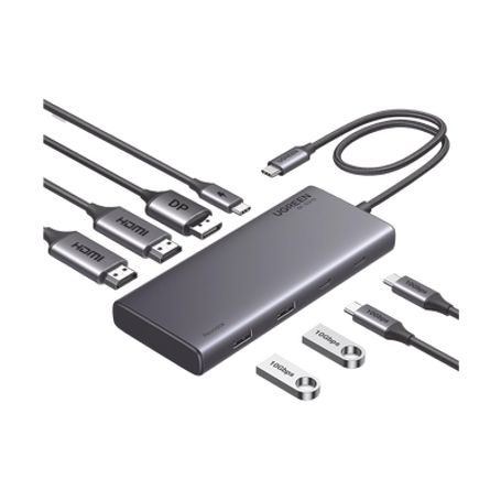 hub usbc docking revodok 308 8 en 1  2 puertos hdmi 4k60hz  1 puerto displayport 4k60hz 2 usba 10gbps  2 usbc 10gbps  usbc pd c
