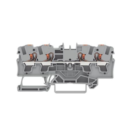 borna de paso para 4 conductores con tecla 4 mm² con orificio de prueba marcaje lateral y central para carril din 35 x 15 y 35 