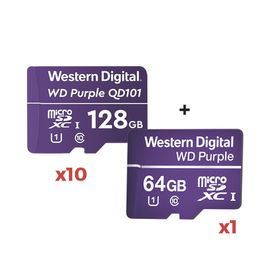 kit 10  1  10 piezas de memoria microsd de 128gb purple  una pieza de regalo 64gb especializada para videovigilancia 10 veces m