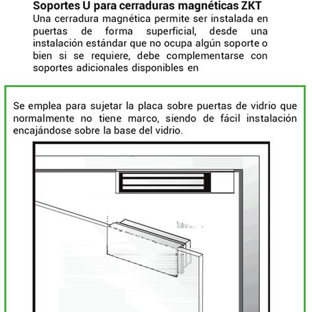Zkteco Lmb200u  Soporte En U Para Instalación De Contrachapa Magnética En Puertas De Vidrio Sin Marco Compatible Con Cerradura M