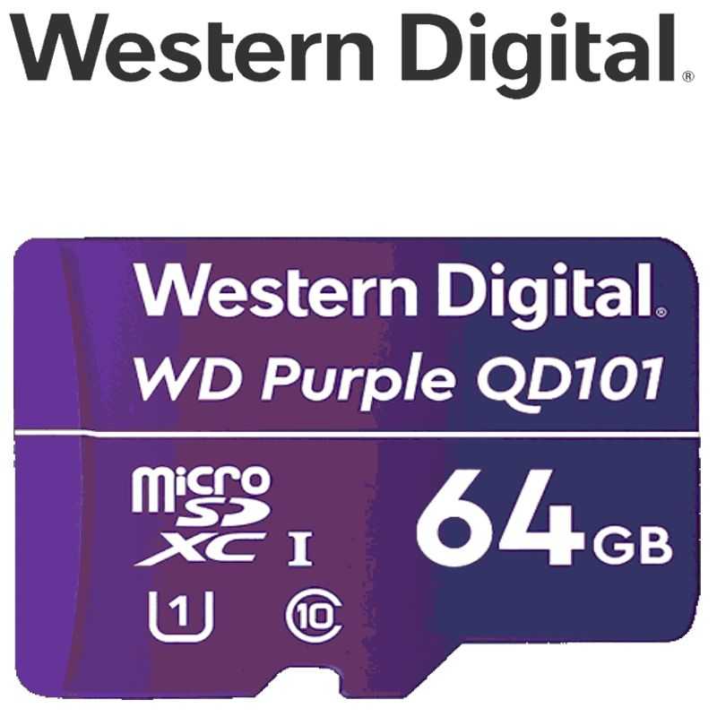 Western Wdd064g1p0c Memoria De 64gb Micro Sdxc/ Linea Purple/ Clase 10 U1/ Lectura 50mb/ Escritura 40mb/ Especializada Para Vide