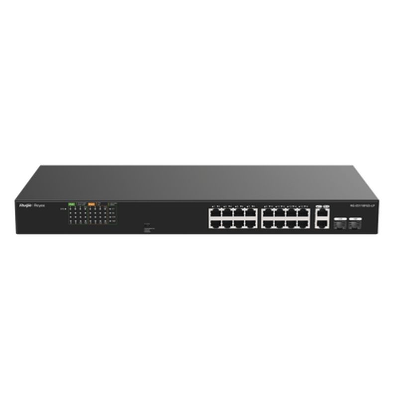 Switch Poe No Administrable Ideal Para Cctv 16 Puertos 10/100 2 Uplinks Gigabit Y 2 Sfp Carcasa Metálica