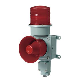 combinación de baliza led color roja con sirena electrónica para aplicaciones de la industria pesada  máx114 db a 24 vcd