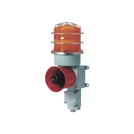 combinación de baliza led color ámbar con sirena electrónica para aplicaciones de la industria pesada  máx114 db a 24 vcd