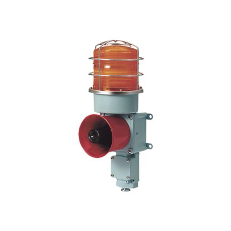 combinación de baliza led color ámbar con sirena electrónica para aplicaciones de la industria pesada  máx114 db a 120 vca