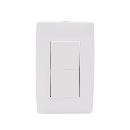 Placa Con 2 Interruptores Sencillos 10 A/ 127 V Ca  60 Hz /  1 1/2 Módulos / Color Blanco.