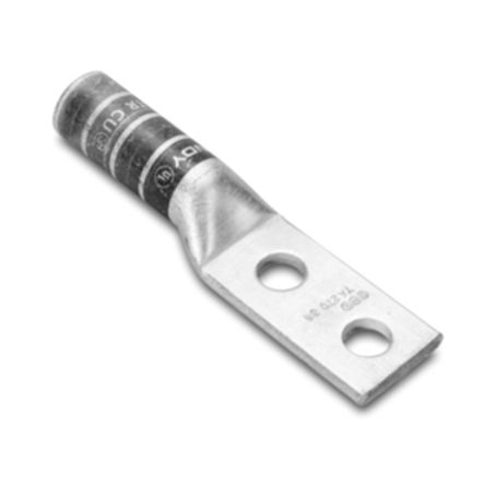 zapata terminal de compresión de barril largo con doble ojillo para tornillo 14 y cable 6 awg espaciado de 58