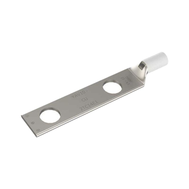 Zapata Terminal De Compresión De Barril Largo Con Doble Ojillo Para Tornillo 1/4 Y Cable 1410 Awg / Espaciado De 5/8.