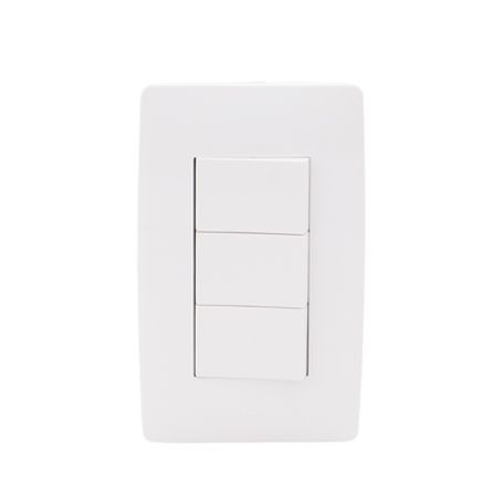 Placa Con 3 Interruptores Sencillos 10 A/ 127 V Ca  60 Hz /  1 Módulo / Color Blanco.
