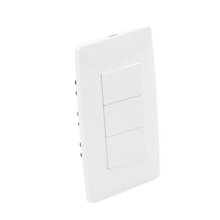 Placa Con 3 Interruptores Sencillos 10 A/ 127 V Ca  60 Hz /  1 Módulo / Color Blanco.