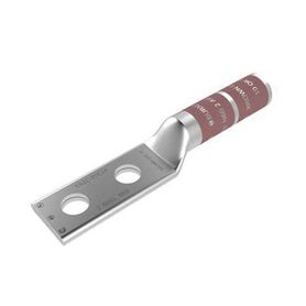 zapata terminal de compresión  de barril largo con doble ojillo para tornillo 14 y cable 2  awg  espaciado de 58