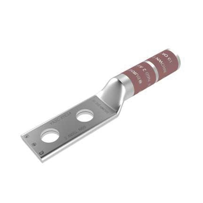 Zapata Terminal De Compresión  De Barril Largo Con Doble Ojillo Para Tornillo 1/4 Y Cable 2  Awg / Espaciado De 5/8.