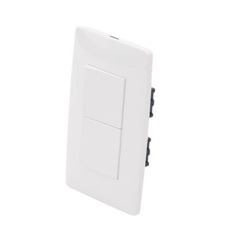 Placa Con 2 Interruptores Escalera 10 A/ 127 V Ca  60 Hz /  1 1/2 Módulos / Color Blanco.