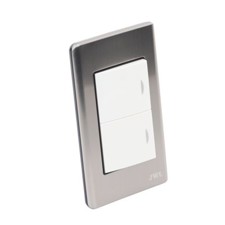 Placa Con 2 Interruptores Sencillos 10 A/ 127 V Ca  60 Hz /  Carcasa De Acero.