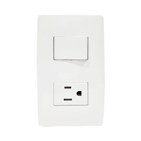 Placa Con Interruptor Escalera Y 1 Toma  Corriente /  127 V60 Hz 10/15 A.