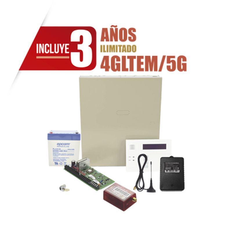 (3 Anos 4gltem/5g Ilimitado Incluido)  Kit Vista48la Con Comunicador 4gltem/5g Mn01 Teclado Gabinete Bateria Y Transformador