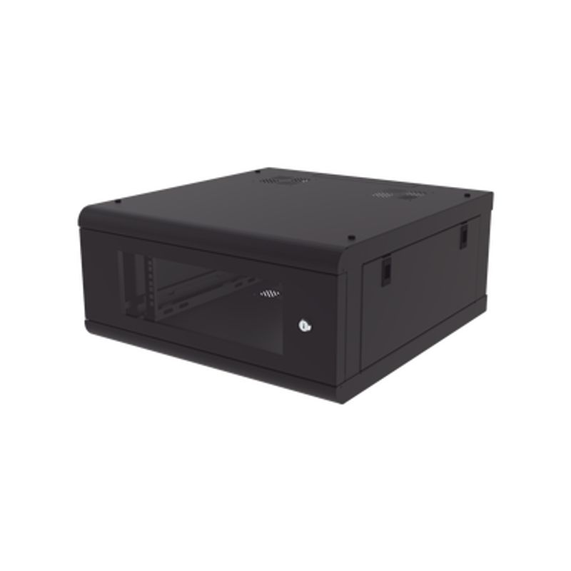 Gabinete De Pared Con Puerta De Cristal Templado 635mm De Profundidad 4u Rack De 19 Acero Reforzado