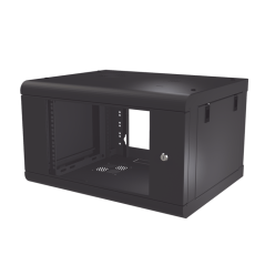 Gabinete de Pared de 6U con Puerta de Cristal Templado, 479.5 mm de Profundidad, Rack de 19 pulgadas, Acero Reforzado Color Negr