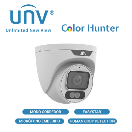 CAMARA IP TURRET COLORHUNTER UNV IPC3624LE-ADF28K-WL / 4MP / LENTE-2.8MM / WDR120DB / IR30M / (LUZBLANCA) / MICROFONO-INTEGRADO