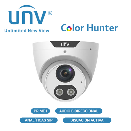 CAMARA IP DOMO TURRET UNV IPC3614SB-ADF28KMC-I0 / ULTRA 265 / 4MP / ANALITICAS SIP / AUDIO BIDIRECCIONAL / RANURA PARA MICRO SD