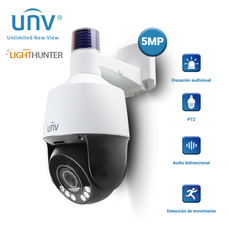 CAMARA IP MINI PTZ LIGHTHUNTER UNV IPC675LFW-AX4DUPKC-VG / 5MP / LENTE 2.8-12MM / WDR120DB / IR50M / MICROSD256GB / ZOOM-4X