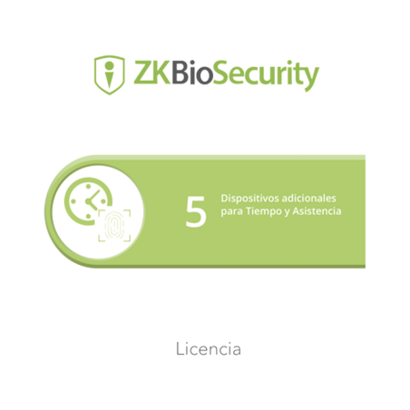 Licencia para ZKBiosecurity permite gestionar hasta 5 dispositivos para tiempo y asistencia