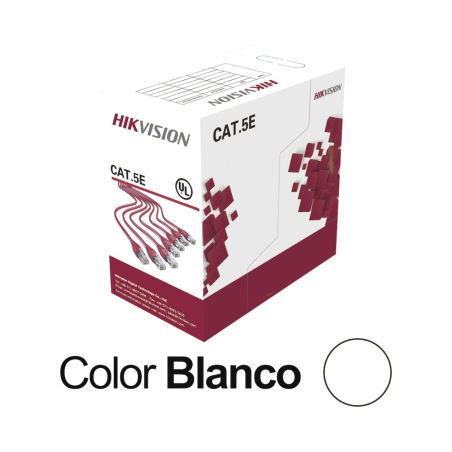 Bobina de Cable UTP 100 Mts / Cat 5E (24 AWG) / Color Blanco / PVC (CM) / Uso en Interior / 100% Cobre / Aplicaciones de CCTV