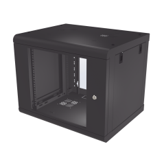Gabinete de Pared de 9U con Puerta de Cristal Templado, 479.5 mm de Profundidad, Rack de 19'', Acero Reforzado Color Negro