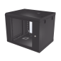Gabinete de Pared de 9U con Puerta de Cristal Templado, 479.5 mm de Profundidad, Rack de 19'', Acero Reforzado Color Negro