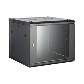 gabinete para montaje en pared  piso  puerta de cristal templado  cuerpo fijo  6 unidades de rack  19  fabricado en acero