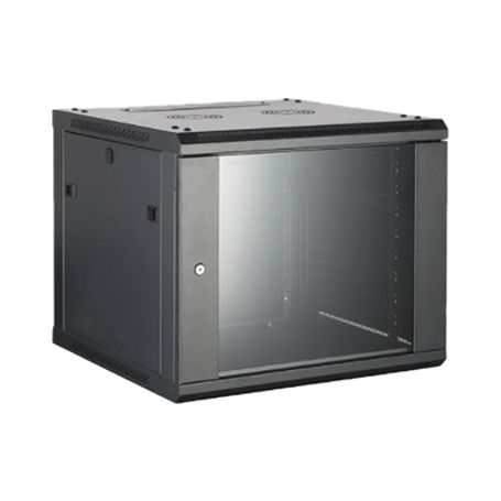 gabinete para montaje en pared  piso  puerta de cristal templado  cuerpo fijo  6 unidades de rack  19  fabricado en acero