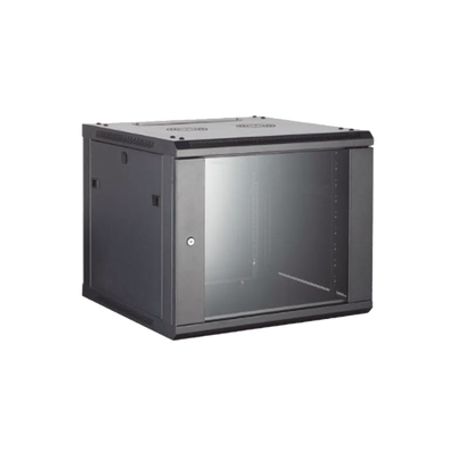 gabinete para montaje en pared  piso  puerta de cristal templado  cuerpo fijo  12 unidades de rack  19  fabricado en acero